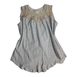 Anthropologie Maeve Crochet Striped Tank Top Small Beige striped Cotton Blend